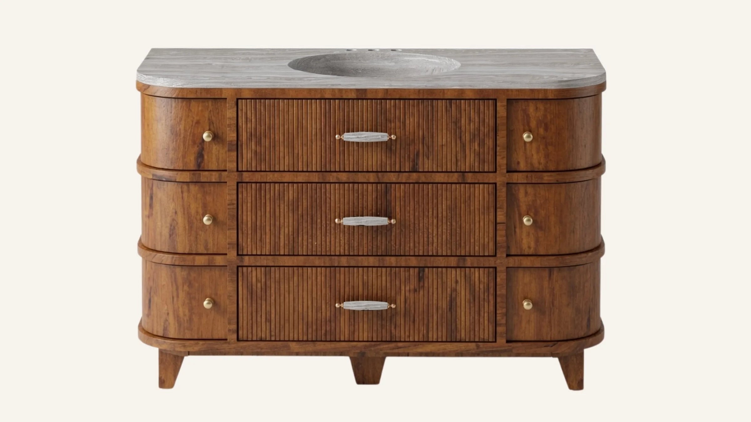 Freestanding Chestnut Oak Bathroom Vanity Unit, Vein-Cut Beige Travertine — 50"