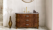 Freestanding Chestnut Oak Bathroom Vanity Unit, Vein-Cut Beige Travertine — 50"
