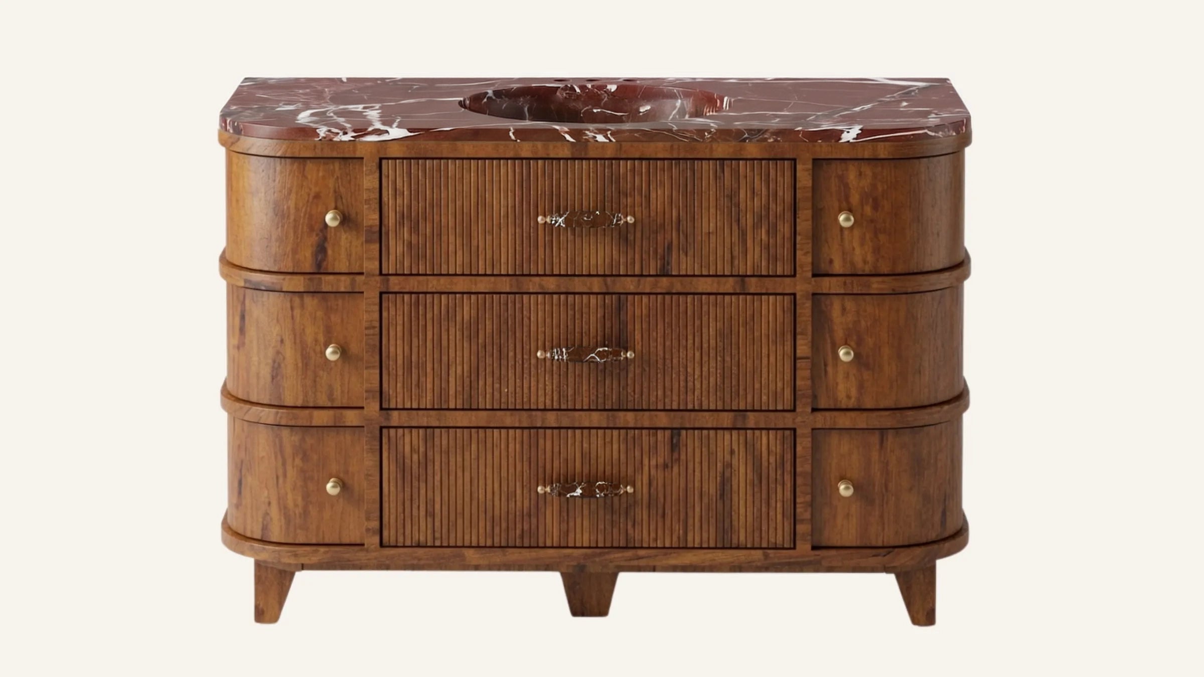 Freestanding Chestnut Oak Bathroom Vanity Unit, Rosso Levanto Marble — 50"