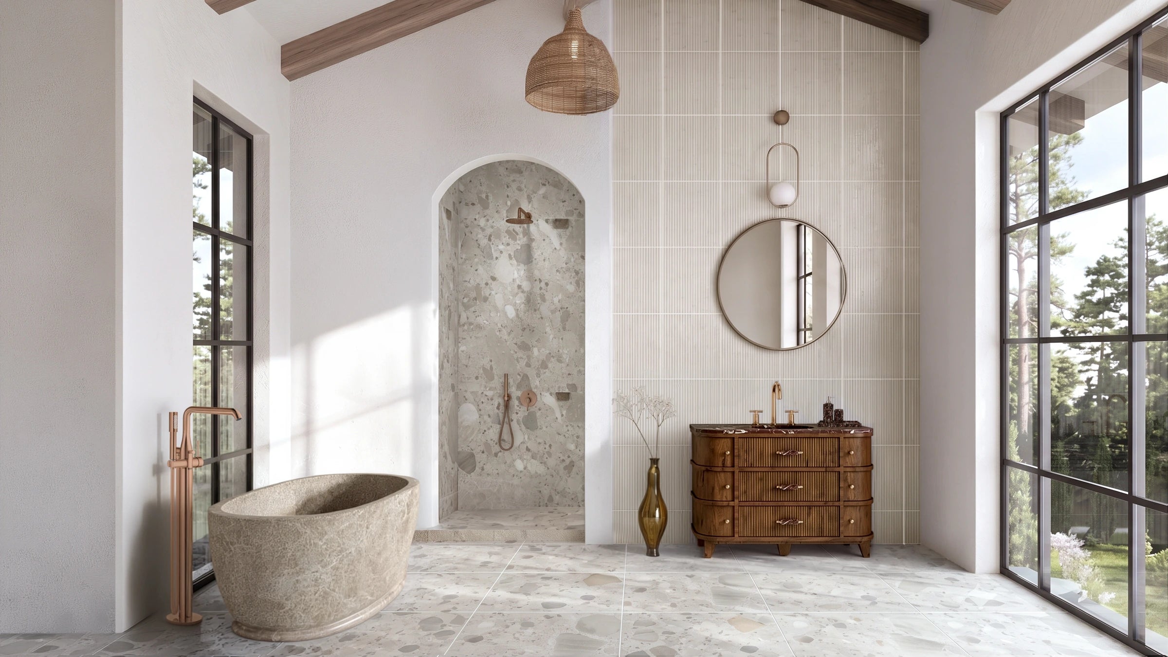 Freestanding Chestnut Oak Bathroom Vanity Unit, Rosso Levanto Marble — 50"