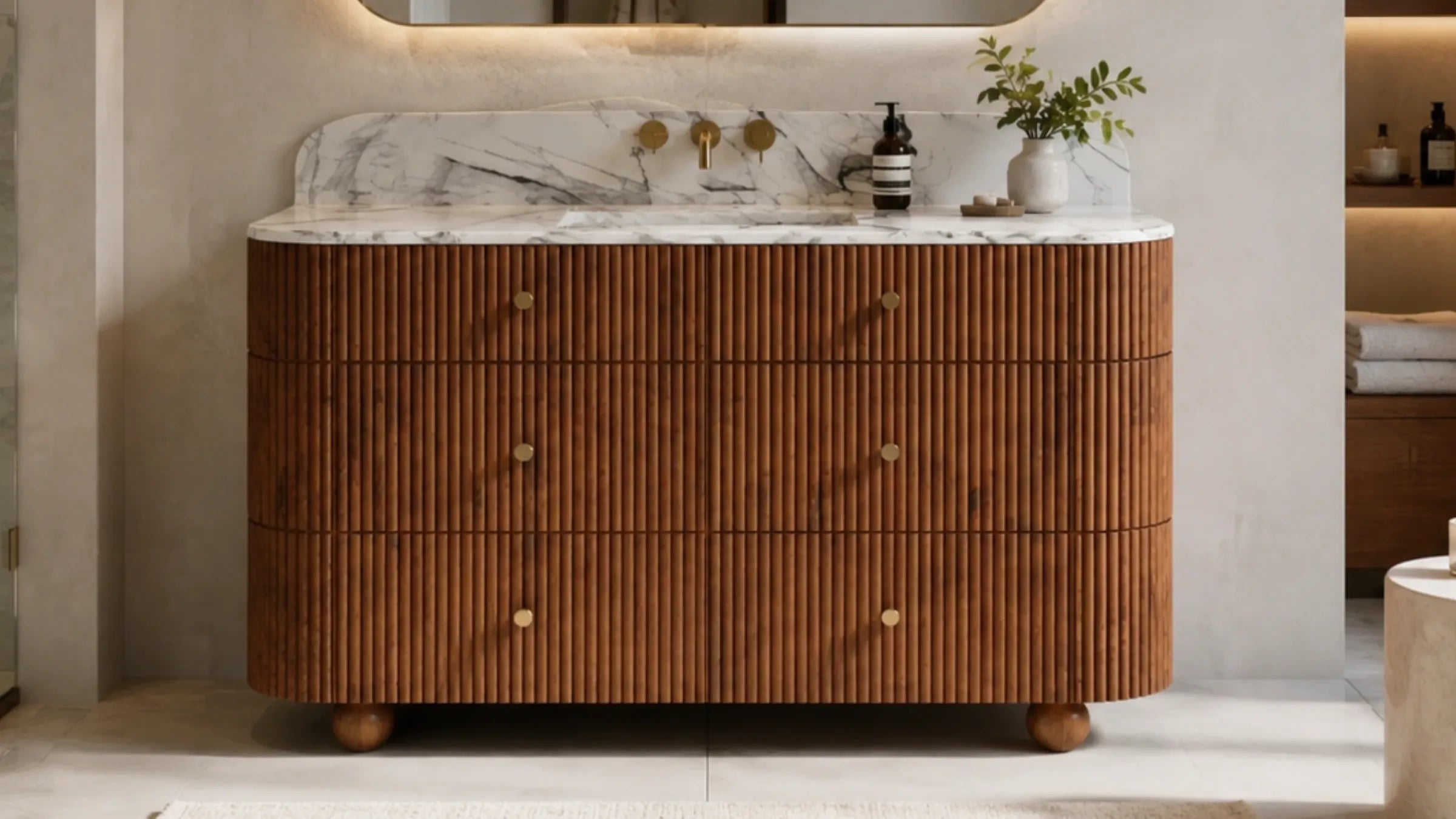 Freestanding Chestnut Oak Bathroom Vanity Unit, Lilac Marble — 60"