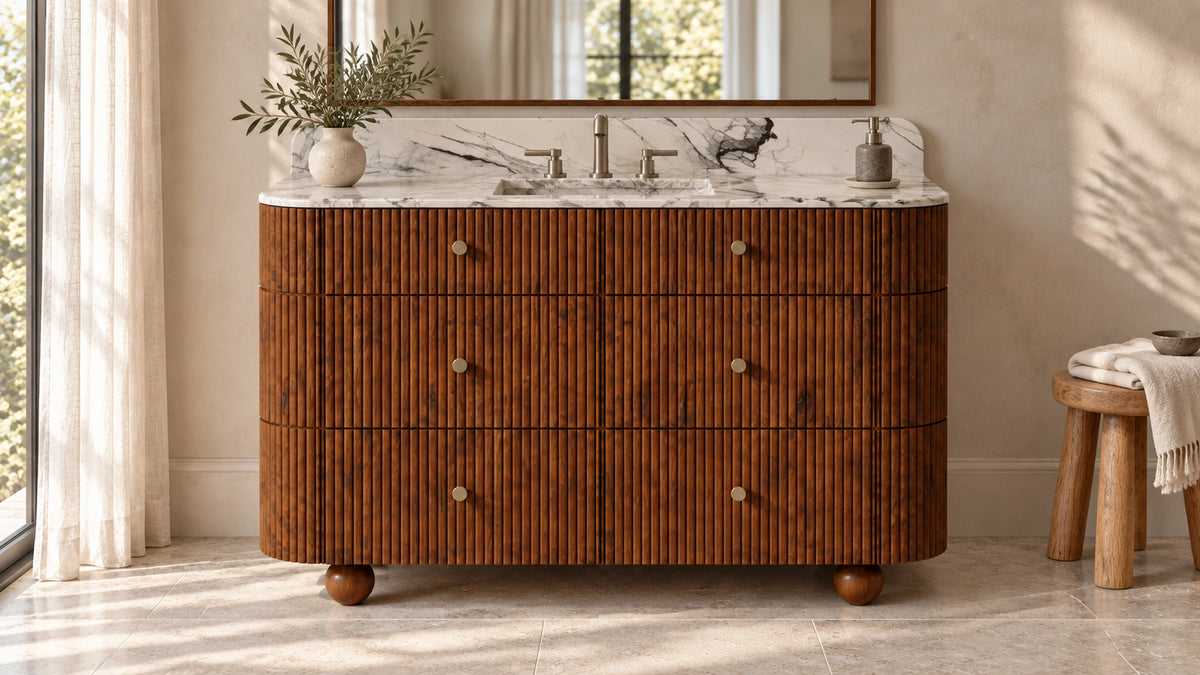 Freestanding Chestnut Oak Bathroom Vanity Unit, Lilac Marble — 48"