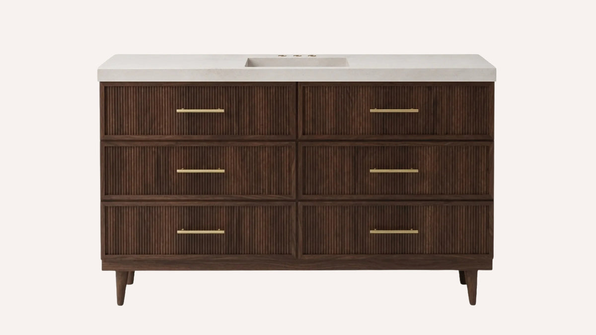Freestanding Dark Walnut Bathroom Vanity Unit, Limestone — 48" — product view