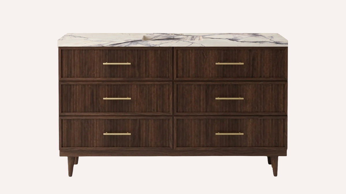 Freestanding Dark Walnut Bathroom Vanity Unit, Lilac Marble — 60" — product view