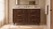 Freestanding Dark Walnut Bathroom Vanity Unit, Lilac Marble — 60" — bathroom lifestyle