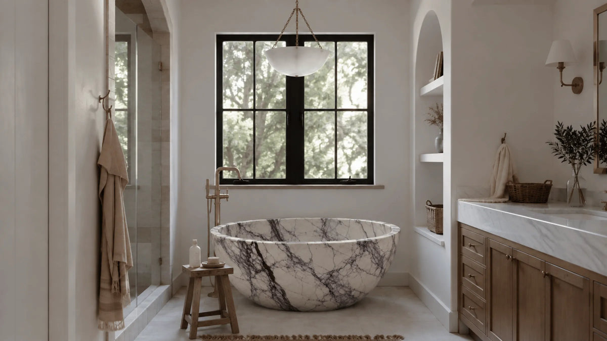 Lilac Marble Round Freestanding Bathtub — 60"