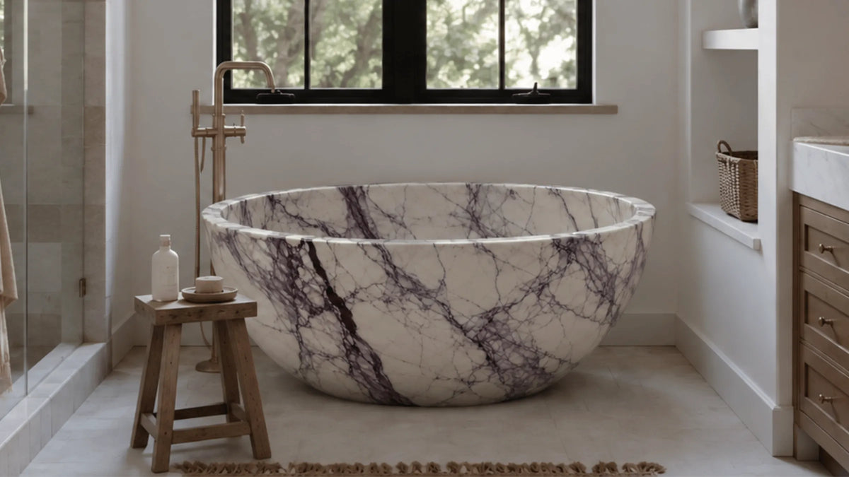 Lilac Marble Round Freestanding Bathtub — 60"