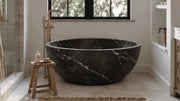 Nero Marquina Marble Round Freestanding Bathtub — 60"