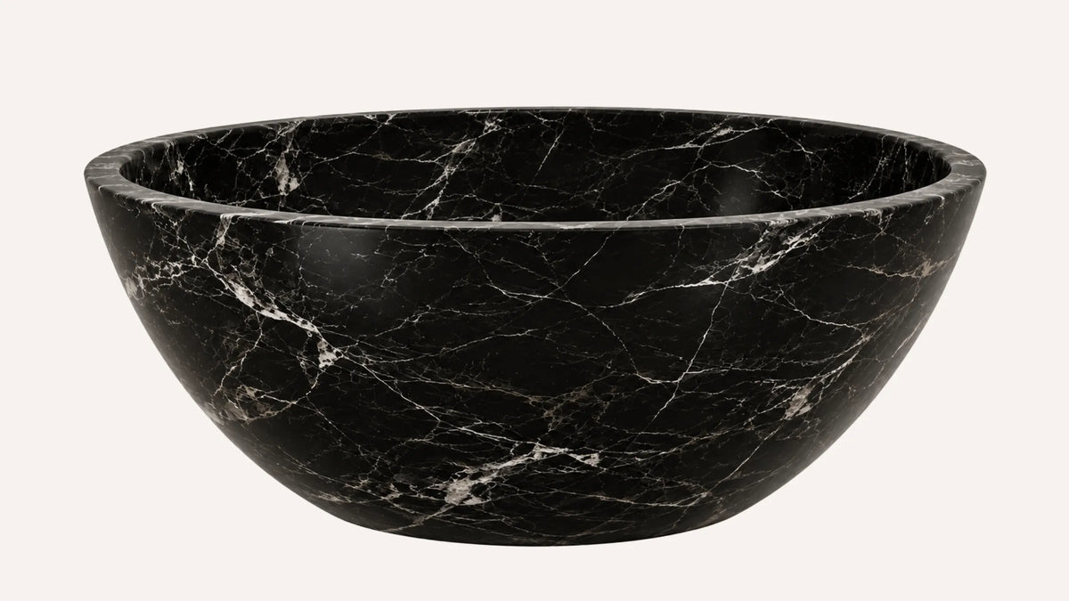 Nero Marquina Marble Round Freestanding Bathtub — 60"