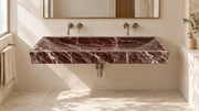 Rosso Levanto Marble Floating Double Hand Split Bathroom Sink — 48" — lifestyle bathroom view