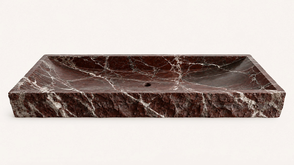 Rosso Levanto Marble Floating Double Hand Split Bathroom Sink — 48" — isolated product view