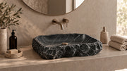 Nero Marquina Marble Vessel Hand Split Bathroom Sink — 21" — lifestyle bathroom view