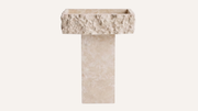 Cross-Cut Beige Travertine Pedestal Hand Split Bathroom Sink — 24"