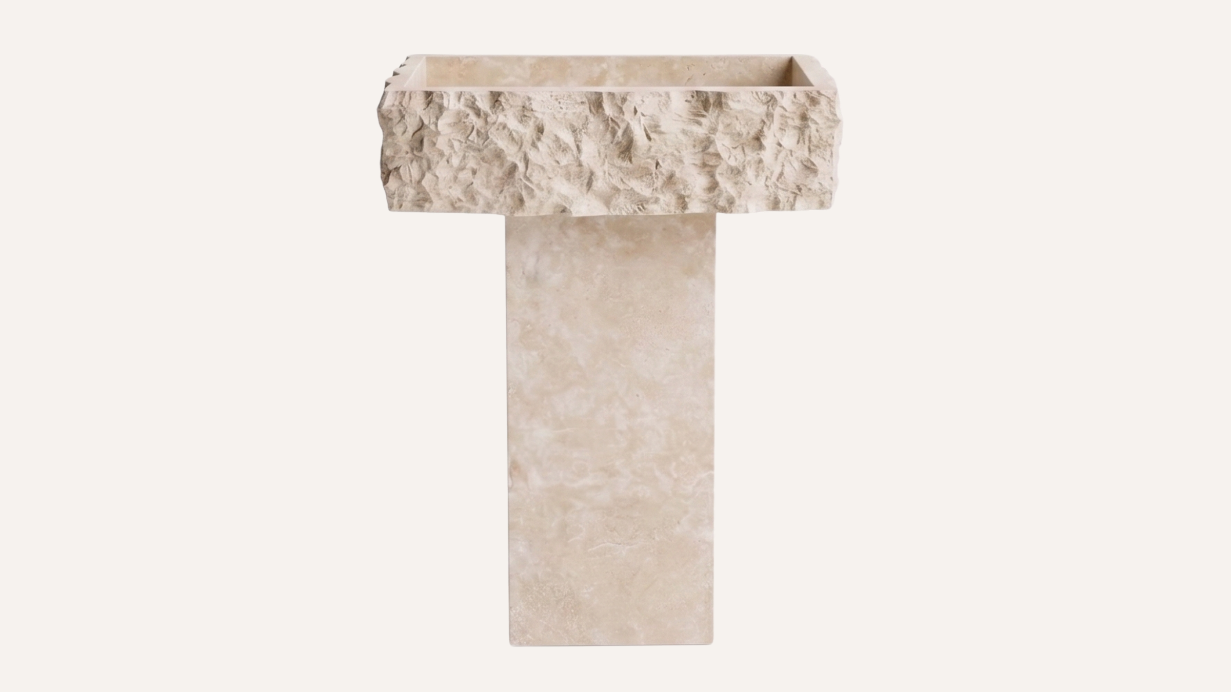Cross-Cut Beige Travertine Pedestal Hand Split Bathroom Sink — 24"