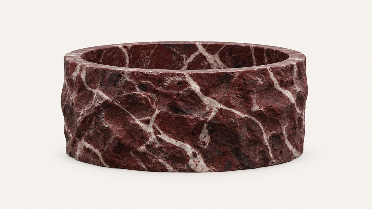 Rosso Levanto marble hand-split vessel bathroom sink