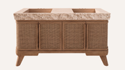 Freestanding Natural Oak Bathroom Vanity Unit, Cross-Cut Beige Travertine — 60"