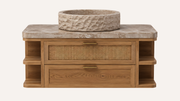 Floating Natural Oak Bathroom Vanity Unit, Emperador Light Marble — 30"