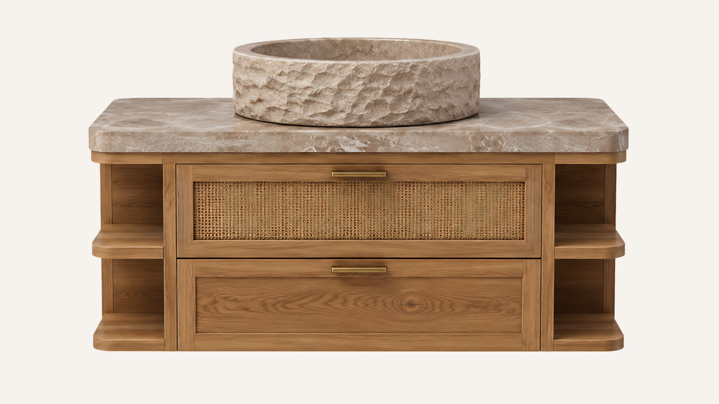 Floating Natural Oak Bathroom Vanity Unit, Emperador Light Marble — 30"