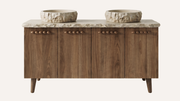 Freestanding Brown Oak Bathroom Vanity Unit, Cross-Cut Beige Travertine — 48"