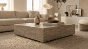 Dorian Vein-Cut Silver Travertine Coffee Table