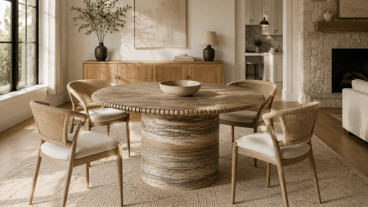 Trace Vein-Cut Silver Travertine Dining Table