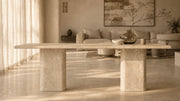 Devlin Cross-Cut Beige Travertine Dining Table