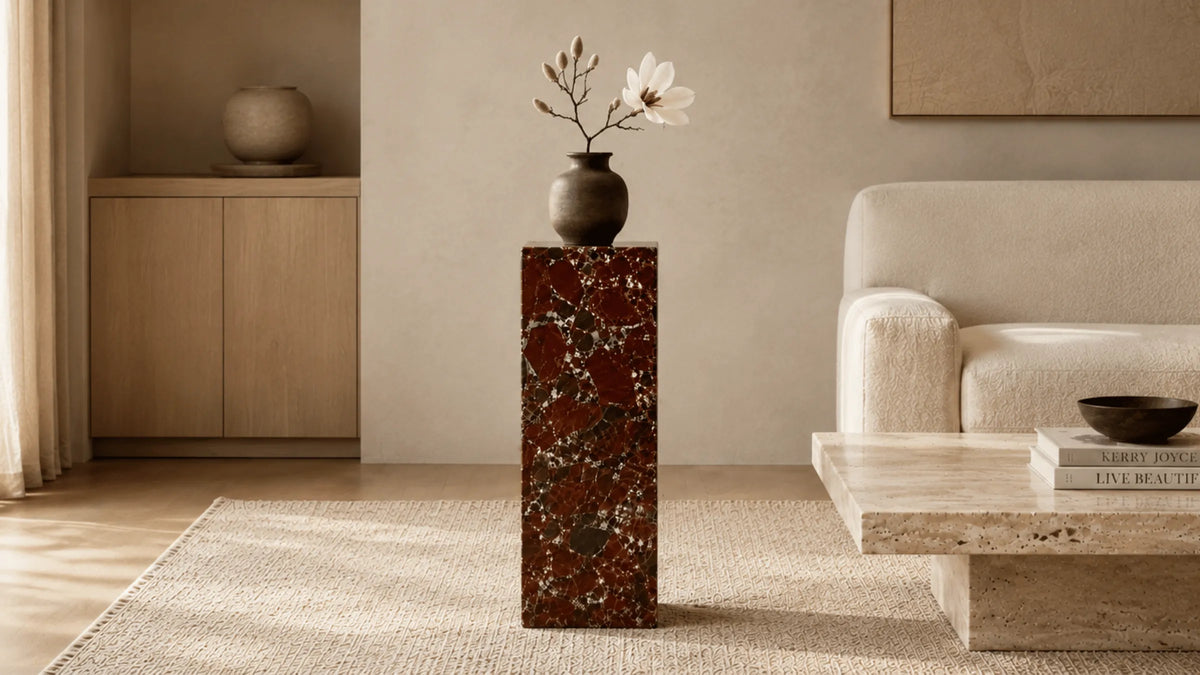 Marlowe Rosso Levanto Marble Plinth | Large