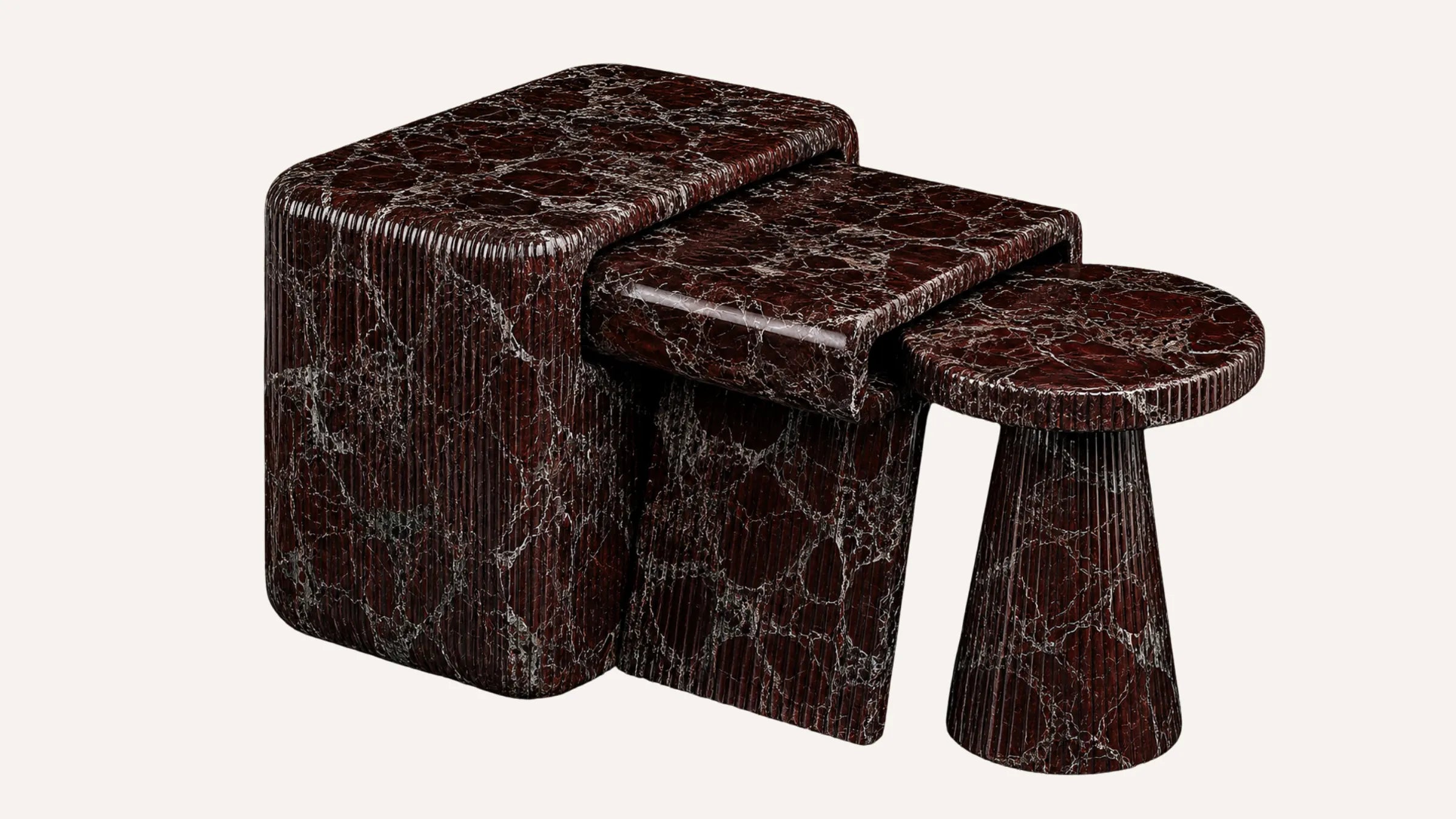 Lucca Rosso Levanto Marble Side Table Set