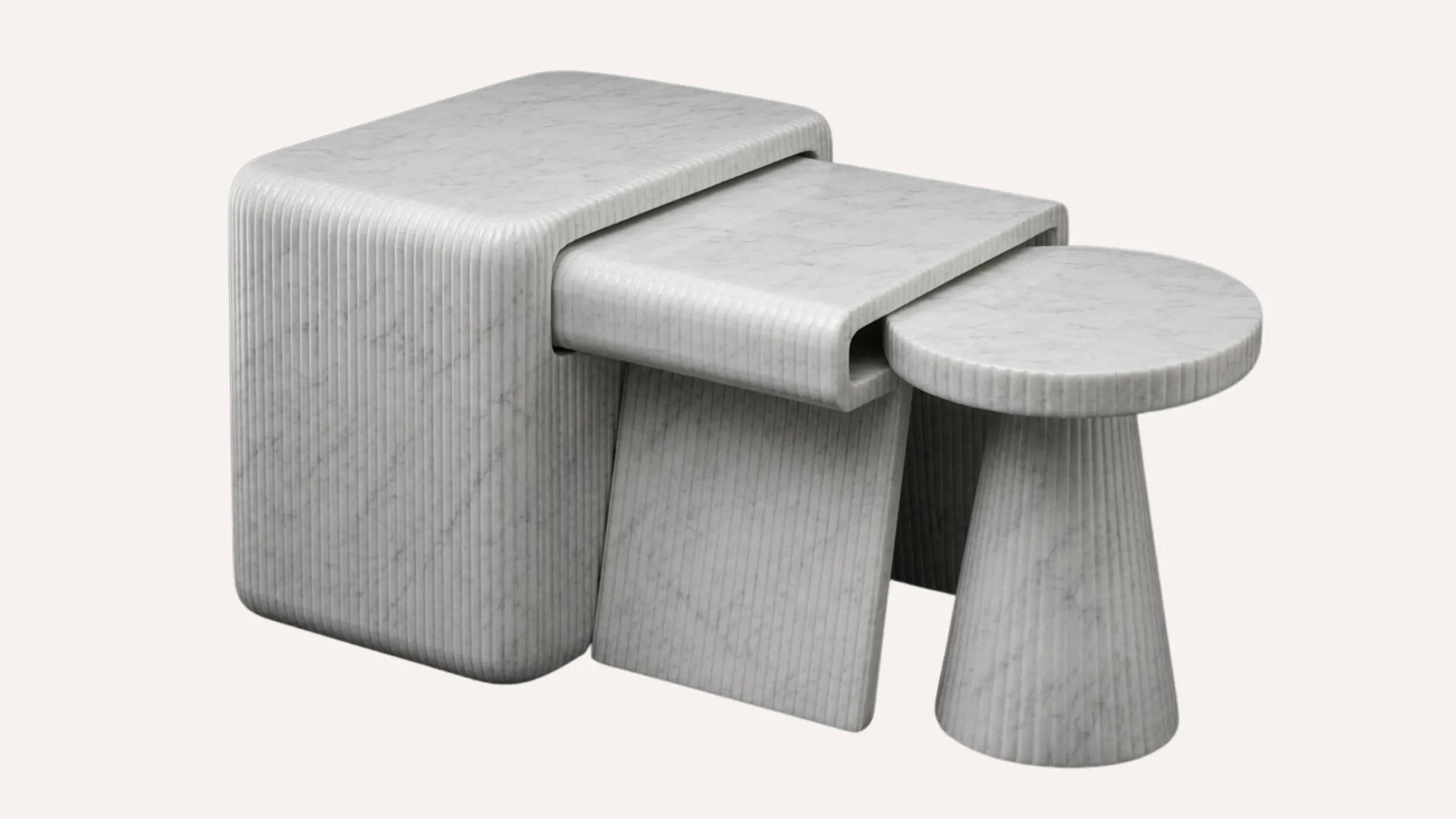 Lucca Carrara White Marble Side Table Set