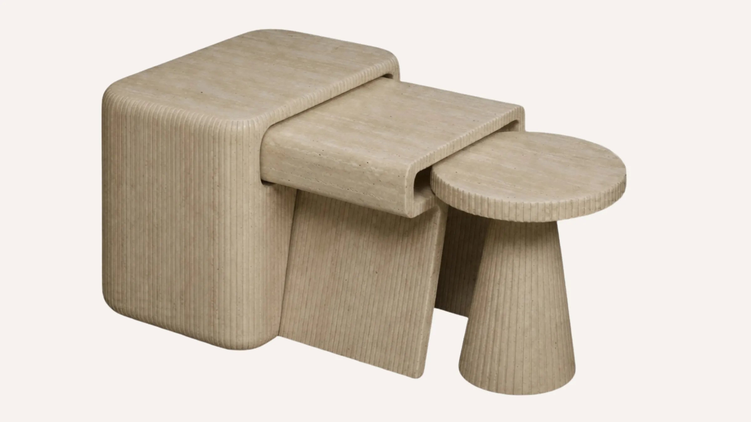 Lucca Vein-Cut Beige Travertine Side Table Set