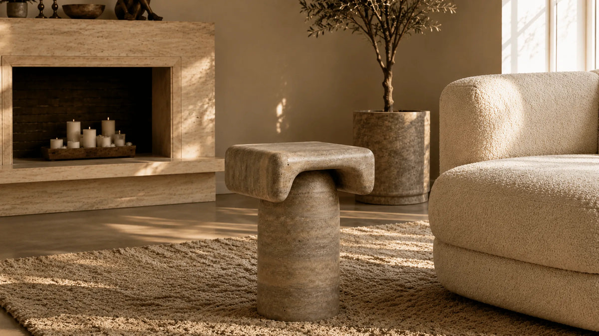 Haven Vein-Cut Silver Travertine Side Table