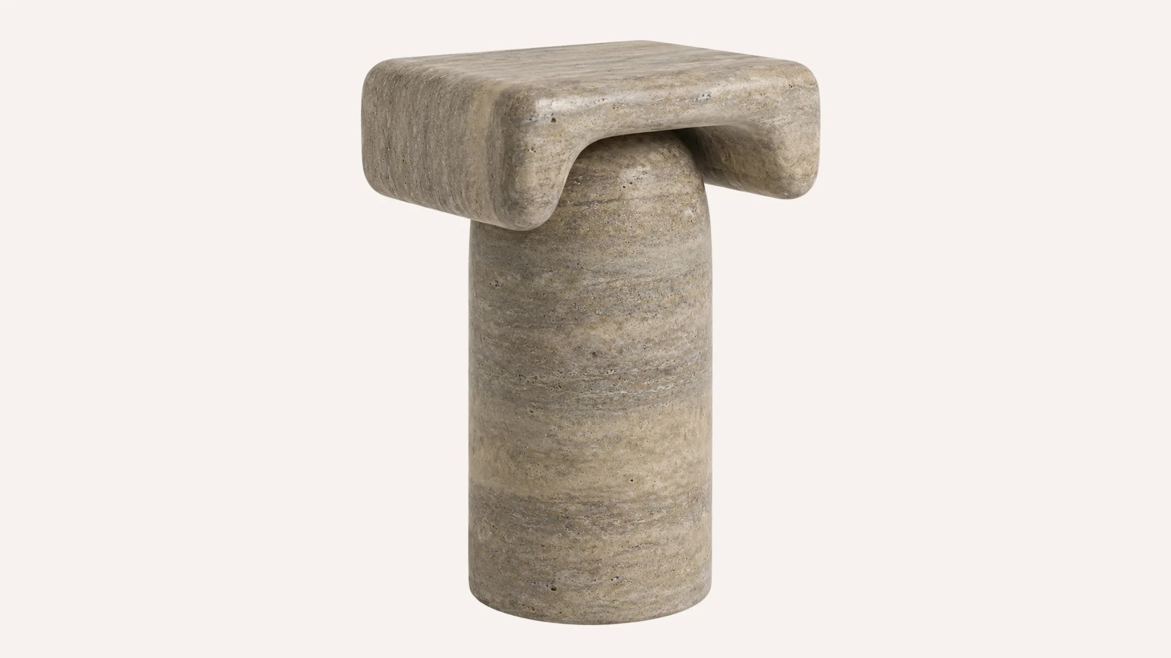 Haven Vein-Cut Silver Travertine Side Table