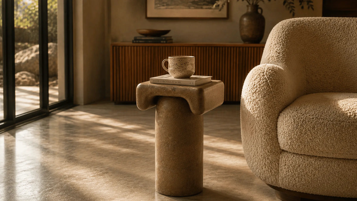 Haven Cross-Cut Noce Travertine Side Table