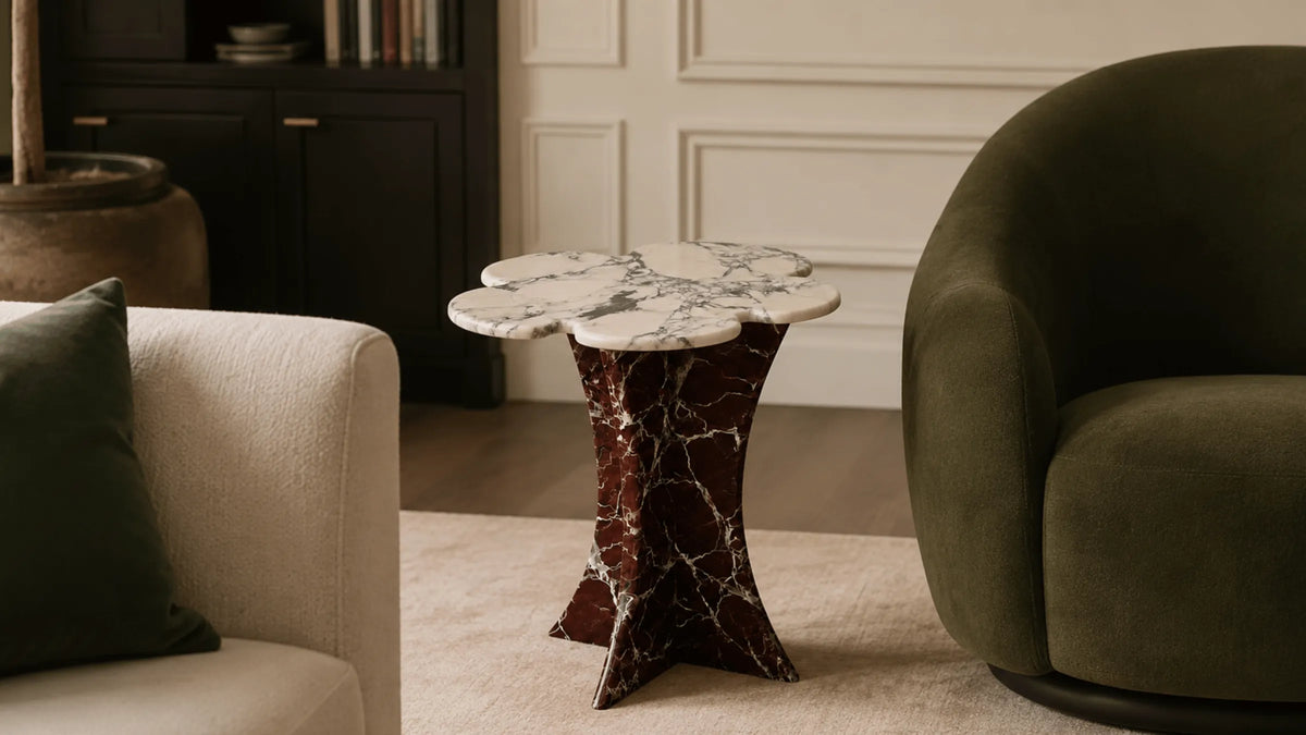 Hila Marble Side Table | Calacatta Viola & Rosso Levanto