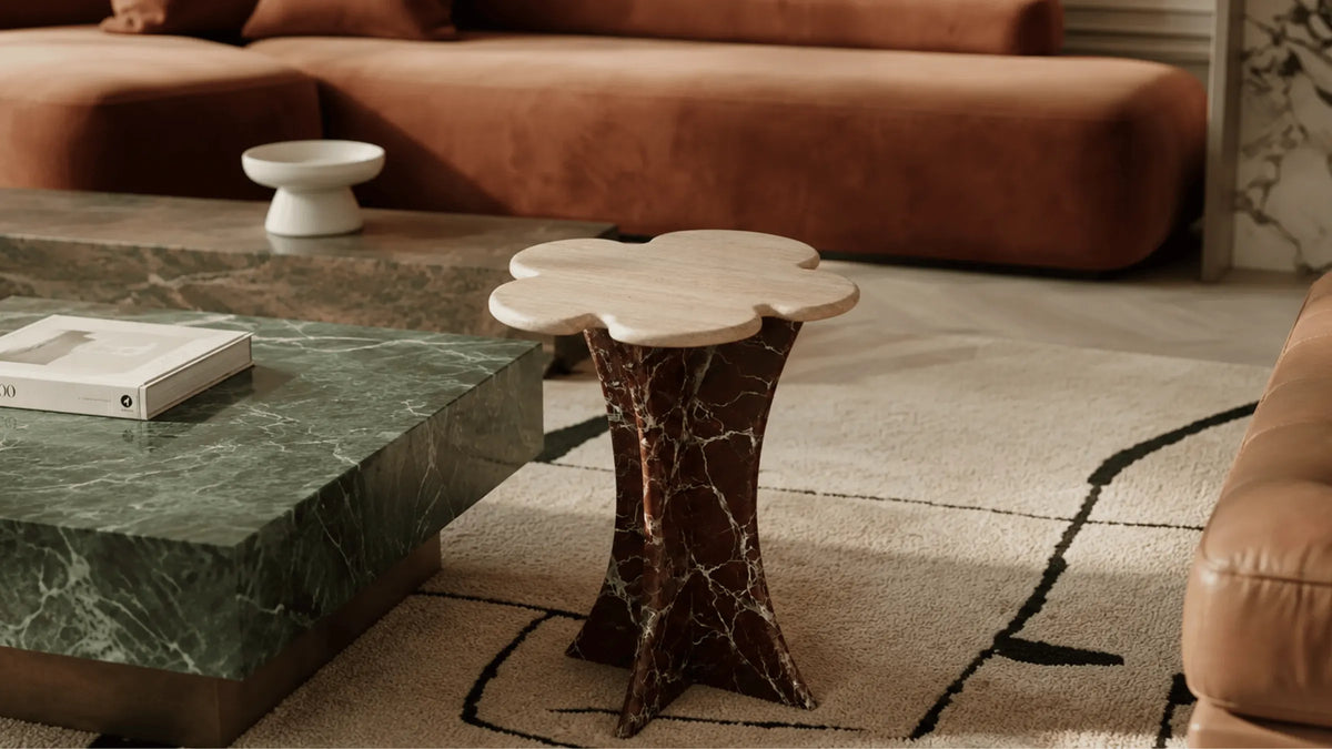Hila Marble Side Table | Beige Travertine VC & Rosso Levanto