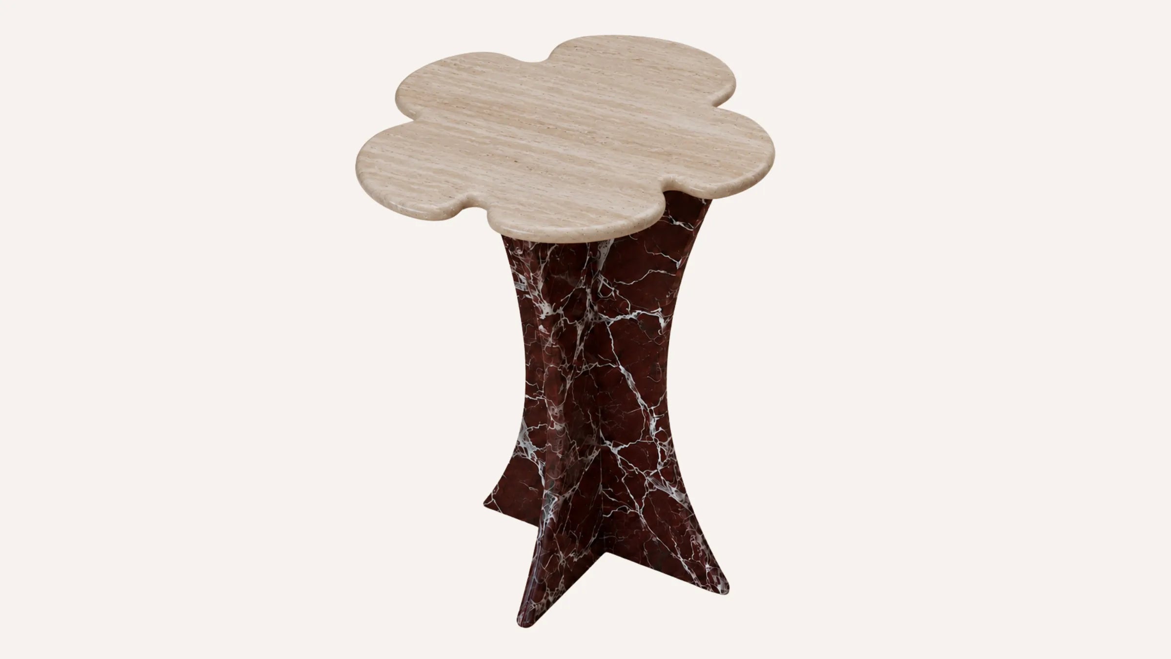 Hila Marble Side Table | Beige Travertine VC & Rosso Levanto