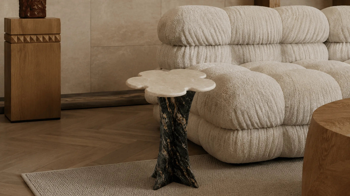 Hila Marble Side Table | Crema Beige & Nero Picasso