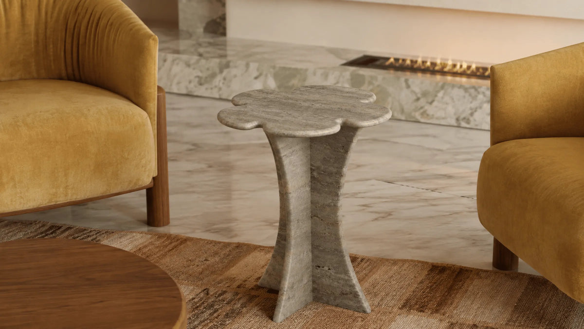 Hila Vein-Cut Silver Travertine Side Table