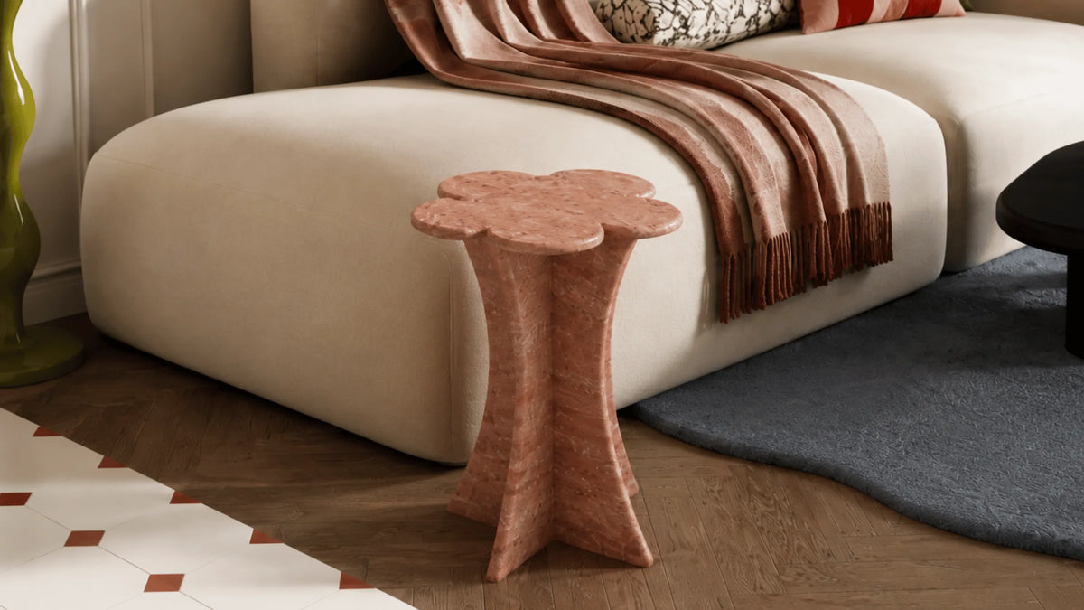 Hila Cross-Cut Red Travertine Side Table