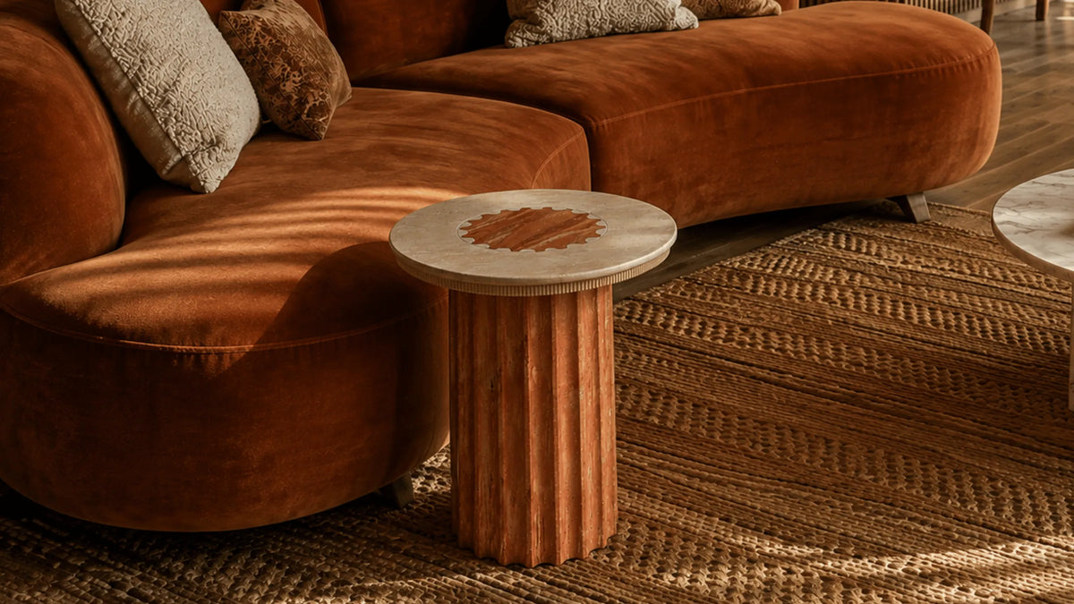 Vero Vein-Cut Red Travertine Side Table