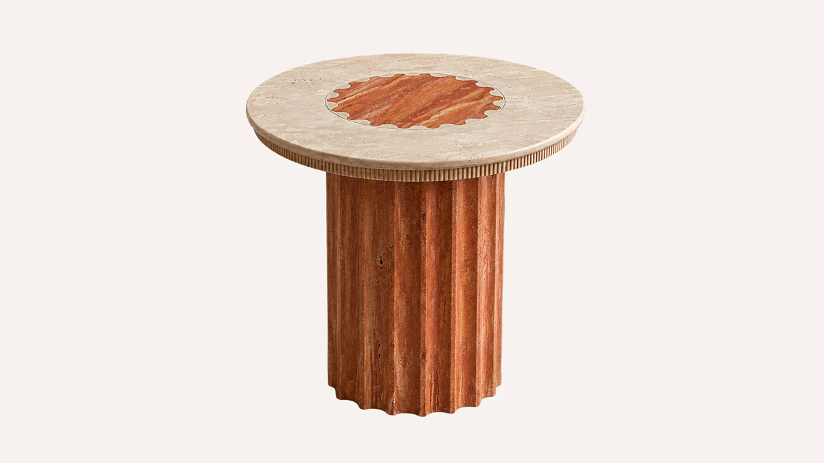 Vero Vein-Cut Red Travertine Side Table