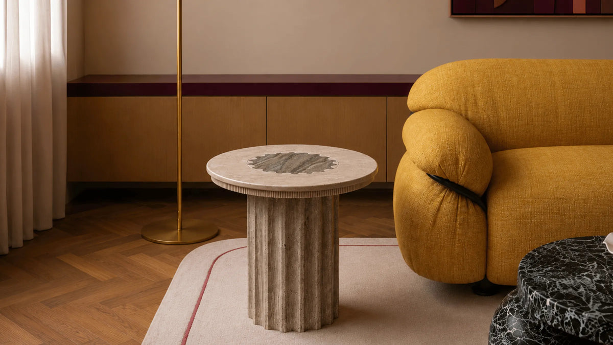Vero Vein-Cut Silver Travertine Side Table