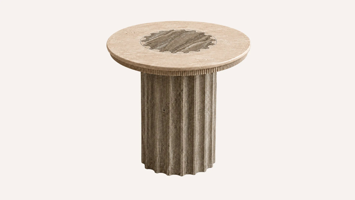 Vero Vein-Cut Silver Travertine Side Table