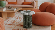 Flower Marble Side Table | Carrara White & Petroleum Green