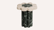 Flower Marble Side Table | Crema Beige & Petroleum Green