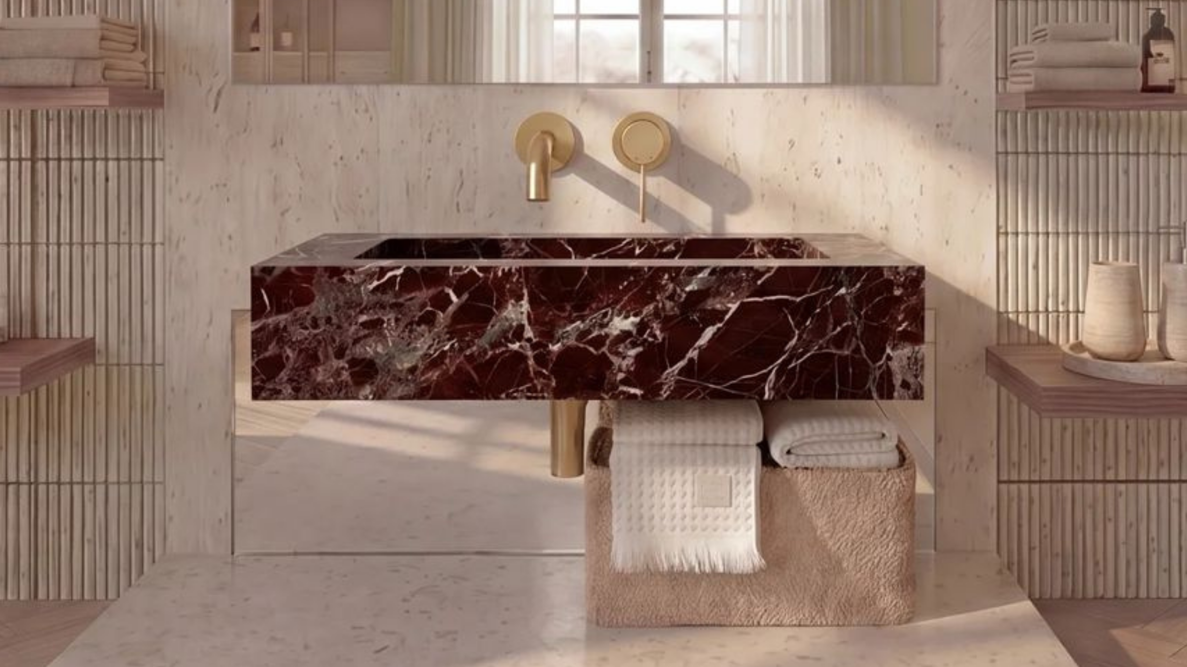 Rosso Levanto Marble Floating Bathroom Sink — 20"