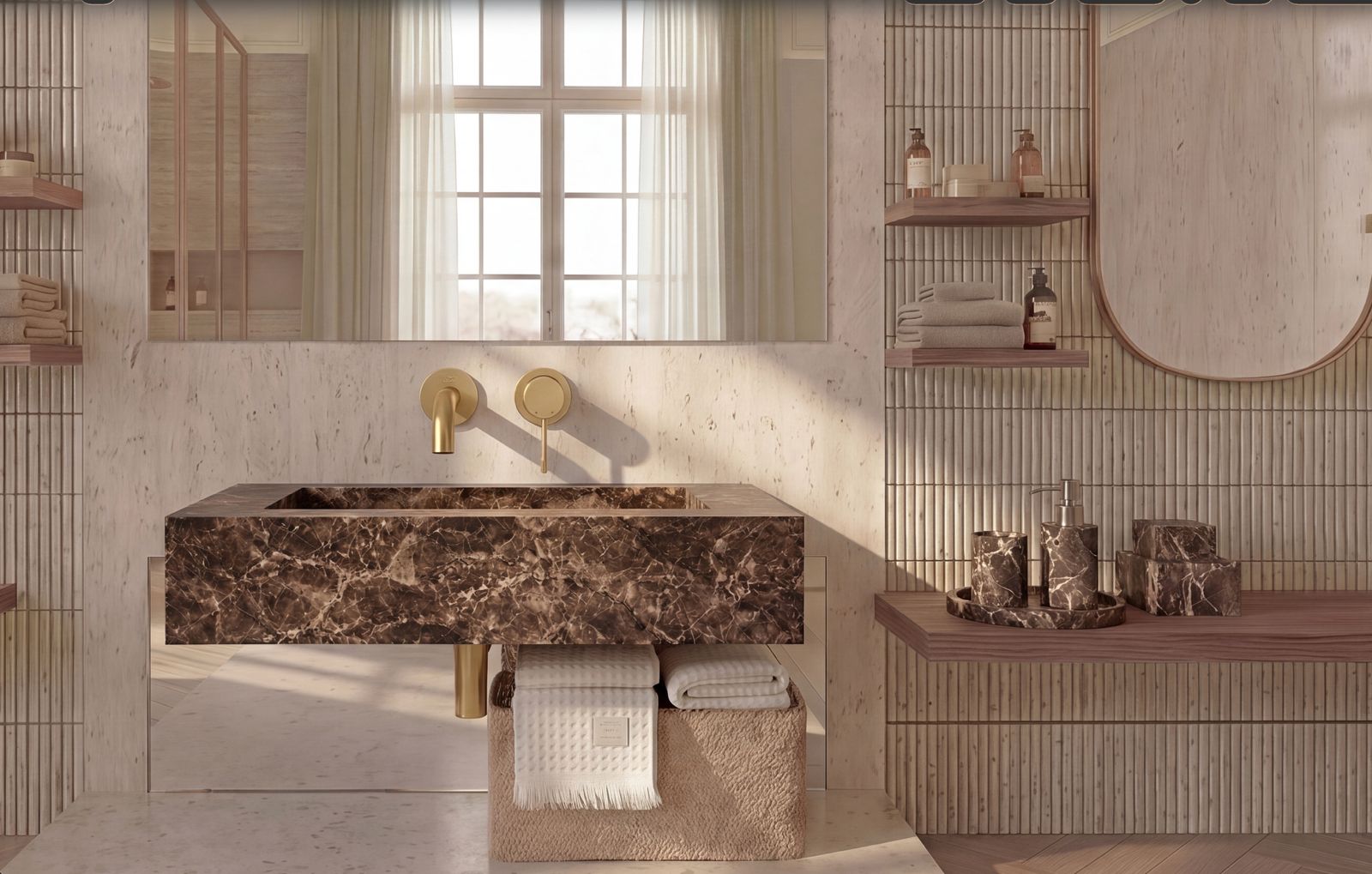 Emperador Dark Marble Floating Bathroom Sink — 20"