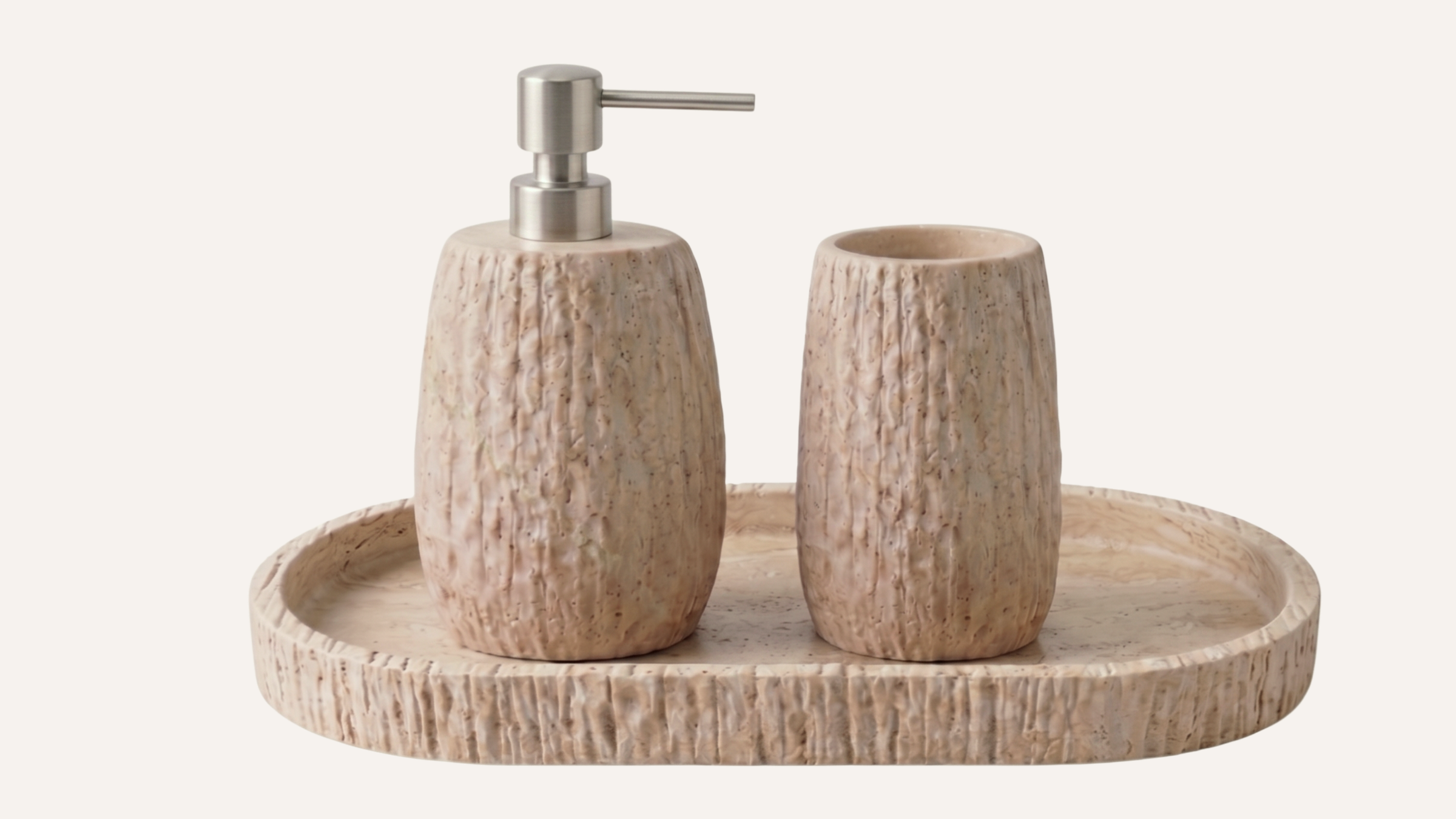 Cross-Cut Beige Travertine Hand Split Soap Dispenser