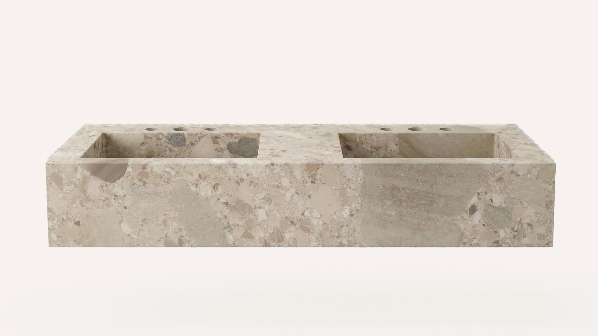 Ceppo Cream Marble Floating Double Bathroom Sink — 60"