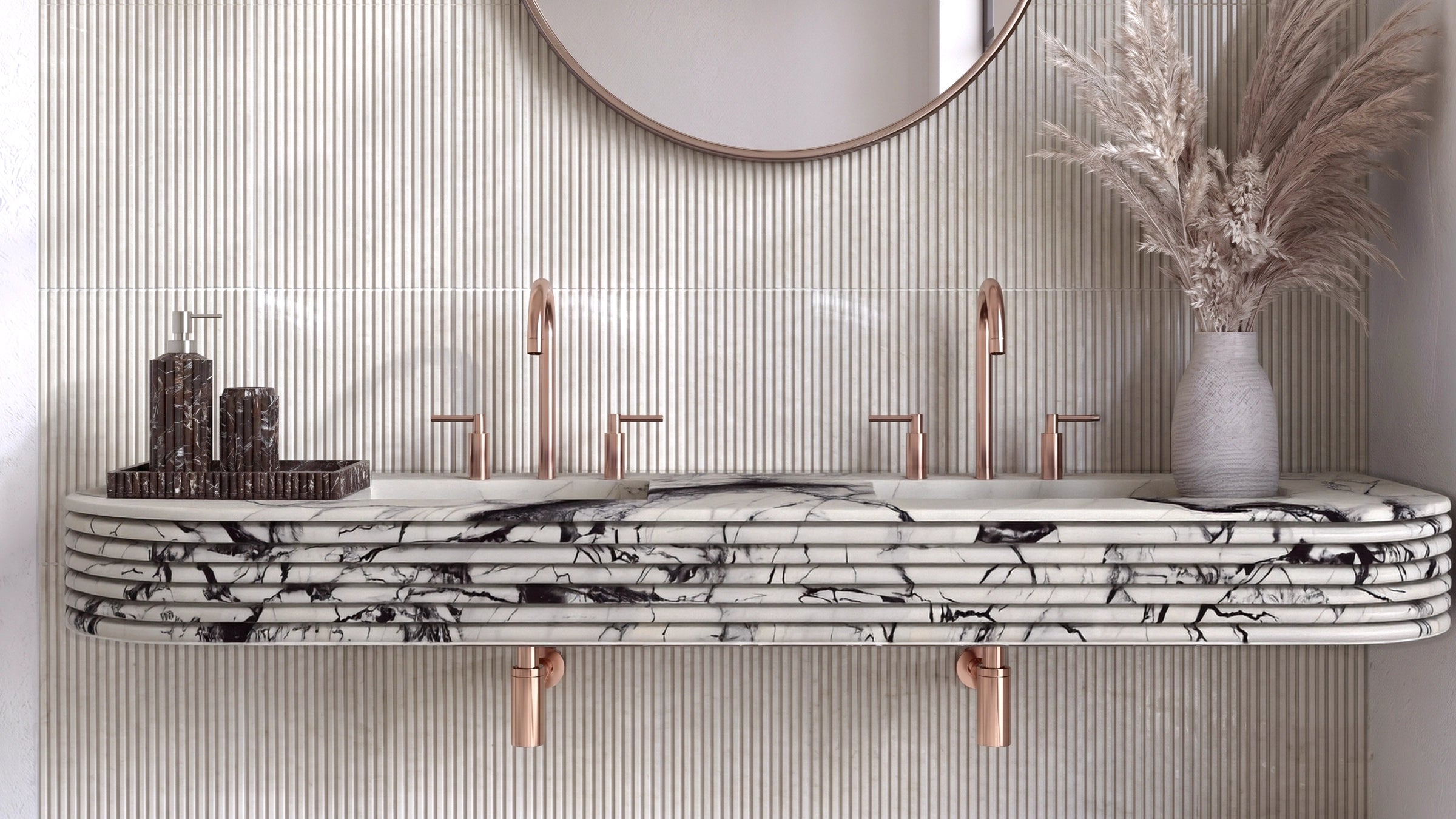 Lilac Marble Floating Double Fluted Bathroom Sink — 60"